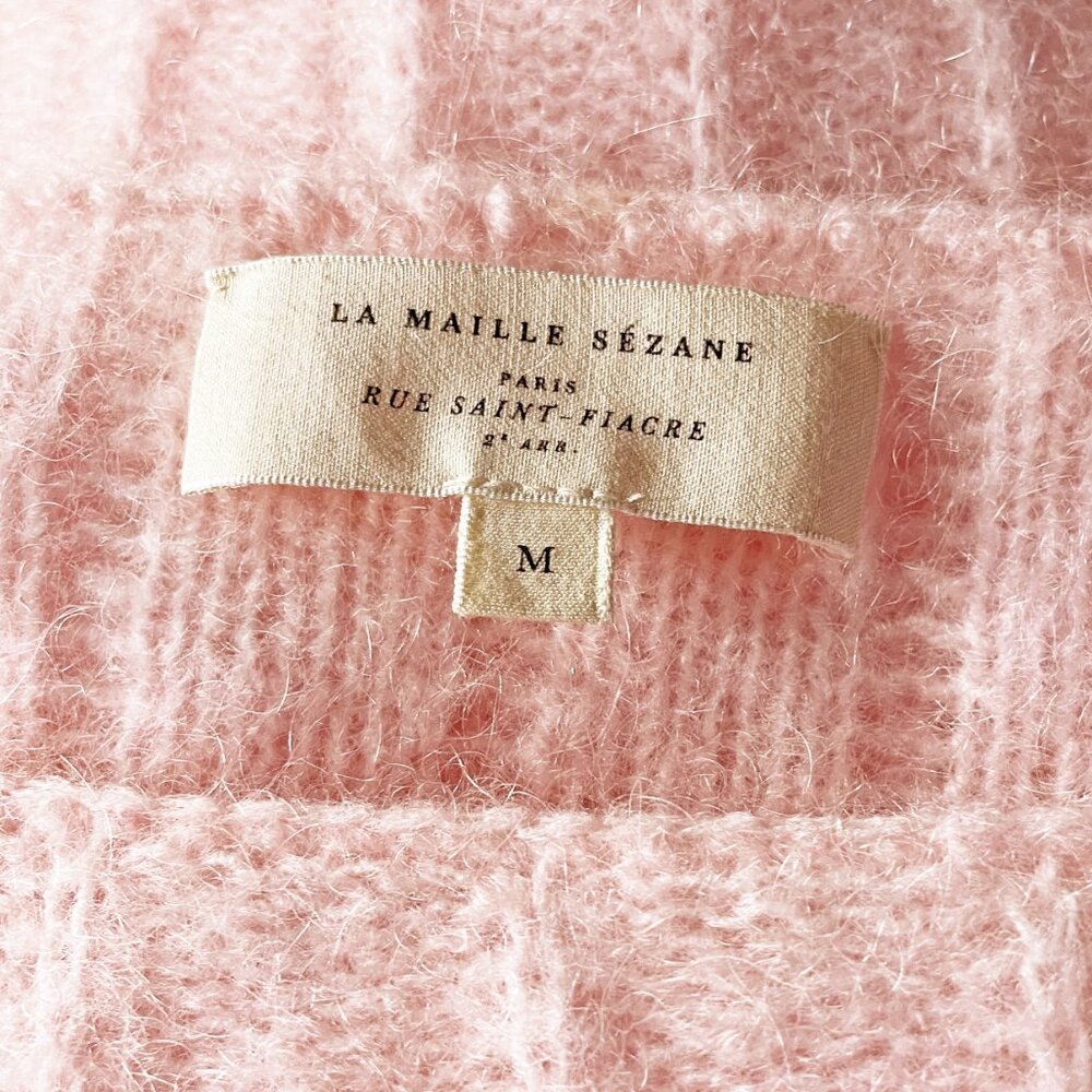 EUC Sezane Aretha Mohair Wool Puff Sleeve Sweater Rose Pink Medium - Picture 7 of 9